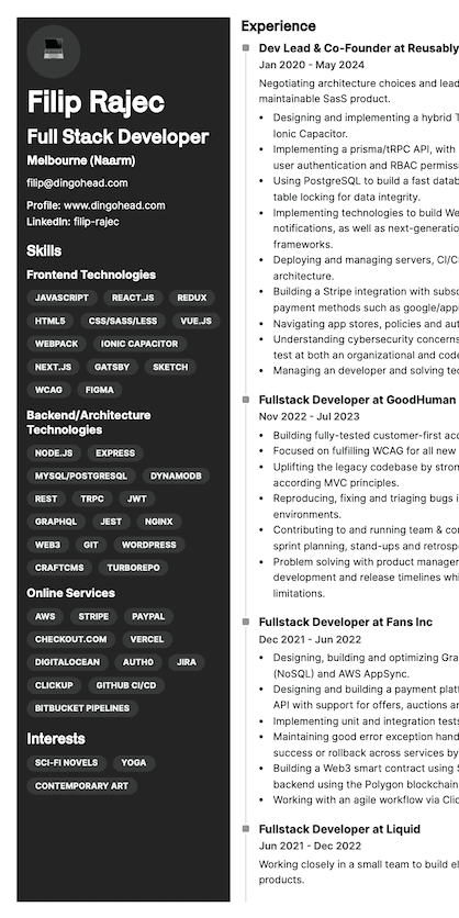 Resume page screenshot.